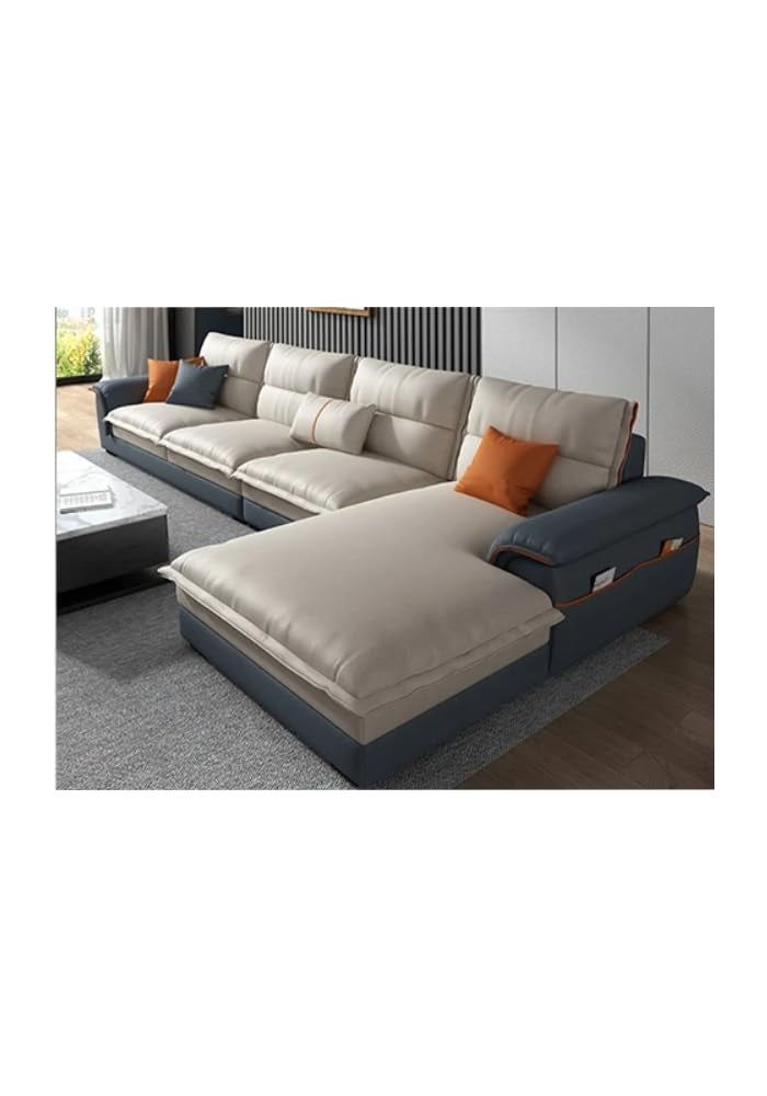 PIXAHOME L-Shaped Nordic Sofa Set - Plush Cushions, Elegant White Mud (Left Facing) | Modern Living Room Furniture (Blue+Beige)